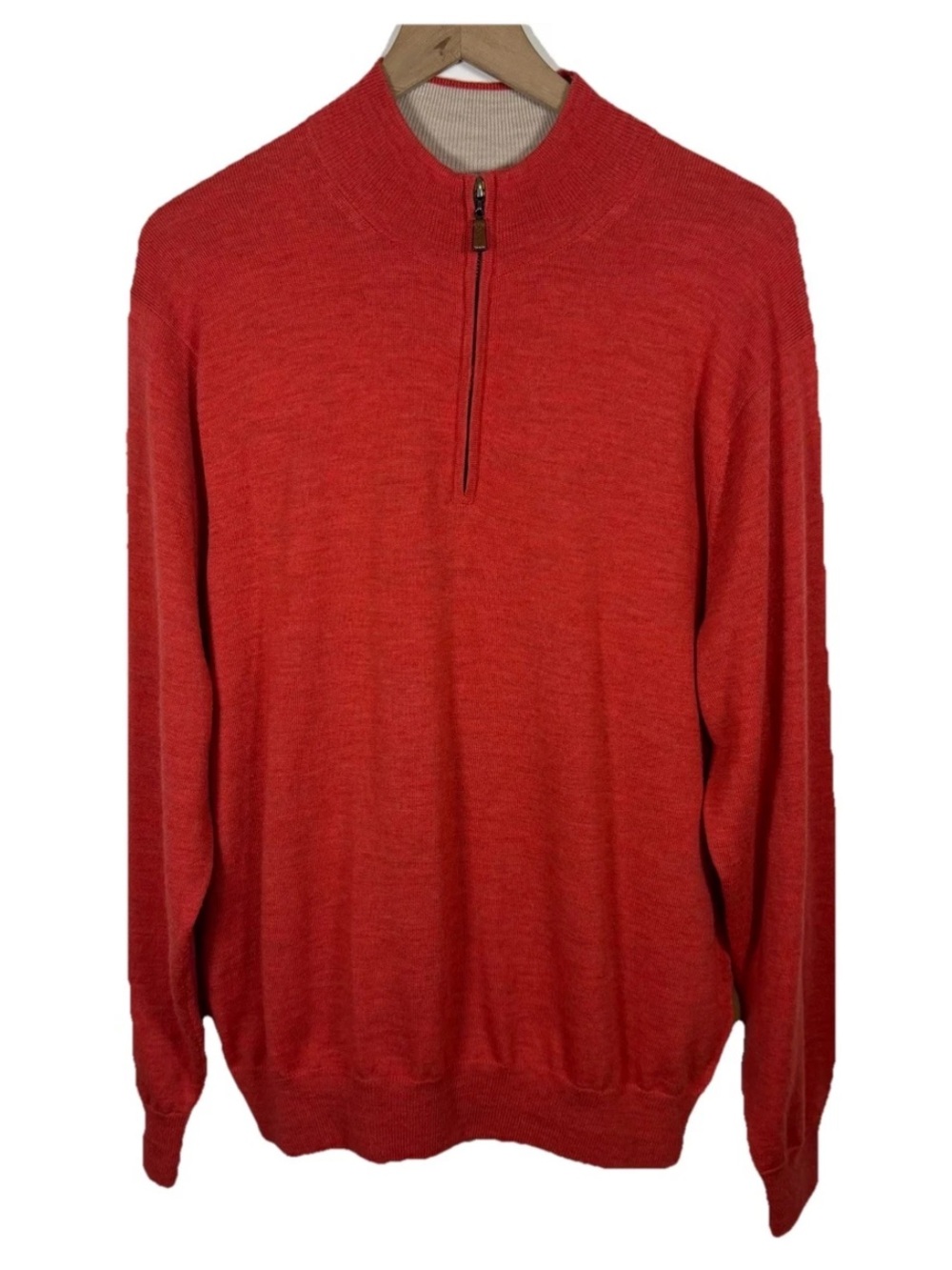 Peter Millar 100% Merino Wool Quarter Zip Sweater Size L Red Preppy Office Golf